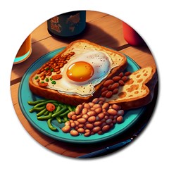 Breakfast Egg Beans Toast Plate Round Mousepad by Ndabl3x
