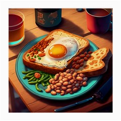 Breakfast Egg Beans Toast Plate Medium Glasses Cloth (2 Sides)