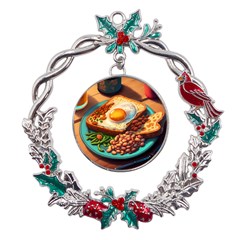 Breakfast Egg Beans Toast Plate Metal X mas Wreath Holly Leaf Ornament by Ndabl3x