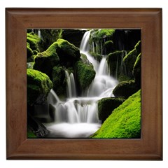 Waterfall Moss Korea Mountain Valley Green Forest Framed Tile by Ndabl3x