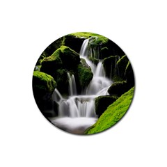 Waterfall Moss Korea Mountain Valley Green Forest Rubber Round Coaster (4 Pack) by Ndabl3x