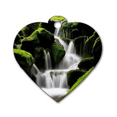 Waterfall Moss Korea Mountain Valley Green Forest Dog Tag Heart (two Sides) by Ndabl3x