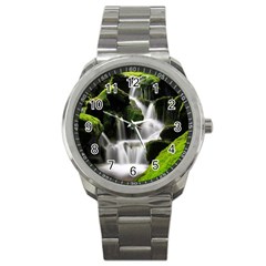 Waterfall Moss Korea Mountain Valley Green Forest Sport Metal Watch