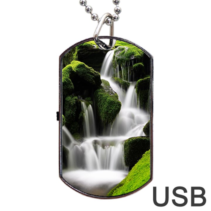 Waterfall Moss Korea Mountain Valley Green Forest Dog Tag USB Flash (One Side)