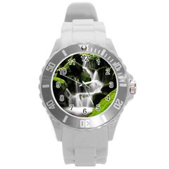 Waterfall Moss Korea Mountain Valley Green Forest Round Plastic Sport Watch (l) by Ndabl3x