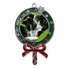 Waterfall Moss Korea Mountain Valley Green Forest Metal X mas Lollipop With Crystal Ornament
