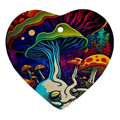 Mushrooms Fungi Psychedelic Heart Ornament (two Sides) by Ndabl3x