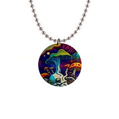 Mushrooms Fungi Psychedelic 1  Button Necklace