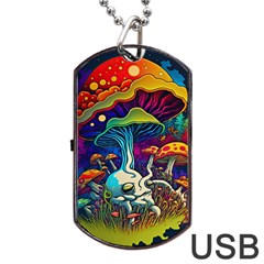 Mushrooms Fungi Psychedelic Dog Tag Usb Flash (two Sides) by Ndabl3x