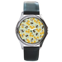 Honey Bee Bees Pattern Round Metal Watch