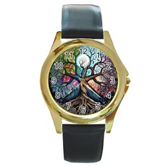 Tree Colourful Round Gold Metal Watch