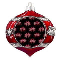 Chic Dreams Botanical Motif Pattern Design Metal Snowflake And Bell Red Ornament by dflcprintsclothing