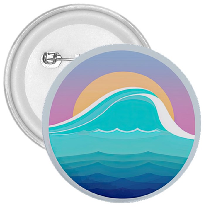 Tsunami Tidal Wave Minimalist Logo Ocean Sea 3  Buttons
