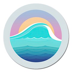 Tsunami Tidal Wave Minimalist Logo Ocean Sea Magnet 5  (round)