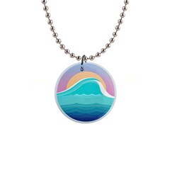 Tsunami Tidal Wave Minimalist Logo Ocean Sea 1  Button Necklace