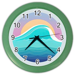 Tsunami Tidal Wave Minimalist Logo Ocean Sea Color Wall Clock