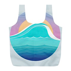Tsunami Tidal Wave Minimalist Logo Ocean Sea Full Print Recycle Bag (l) by Wav3s
