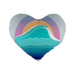 Tsunami Tidal Wave Minimalist Logo Ocean Sea Standard 16  Premium Flano Heart Shape Cushions