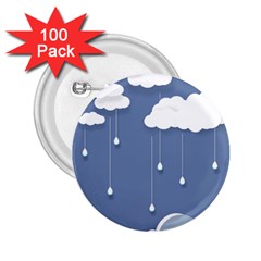 Blue Clouds Rain Raindrops Weather Sky Raining 2 25  Buttons (100 Pack) 