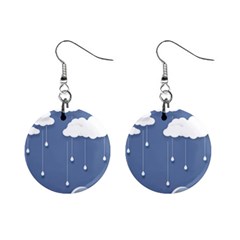 Blue Clouds Rain Raindrops Weather Sky Raining Mini Button Earrings