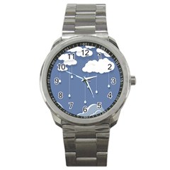 Blue Clouds Rain Raindrops Weather Sky Raining Sport Metal Watch