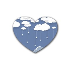 Blue Clouds Rain Raindrops Weather Sky Raining Rubber Heart Coaster (4 Pack)