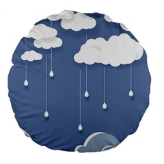 Blue Clouds Rain Raindrops Weather Sky Raining Large 18  Premium Round Cushions by Wav3s