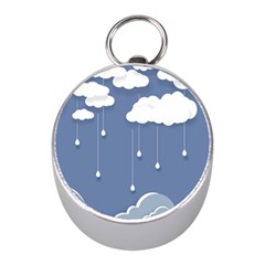 Blue Clouds Rain Raindrops Weather Sky Raining Mini Silver Compasses by Wav3s