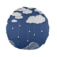 Blue Clouds Rain Raindrops Weather Sky Raining Standard 15  Premium Flano Round Cushions