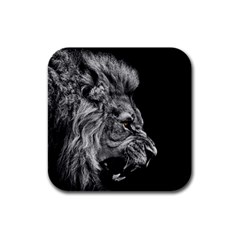 Angry Male Lion Roar Rubber Square Coaster (4 Pack)