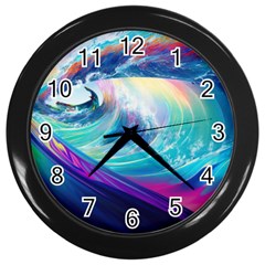 Wave Ocean Sea Tsunami Nautical Nature Water Wall Clock (black)