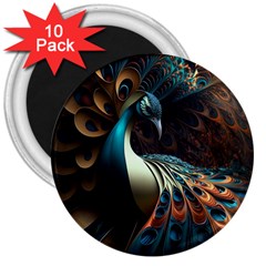 Peacock Bird Feathers Plumage Colorful Texture Abstract 3  Magnets (10 Pack) 