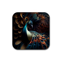 Peacock Bird Feathers Plumage Colorful Texture Abstract Rubber Coaster (square)