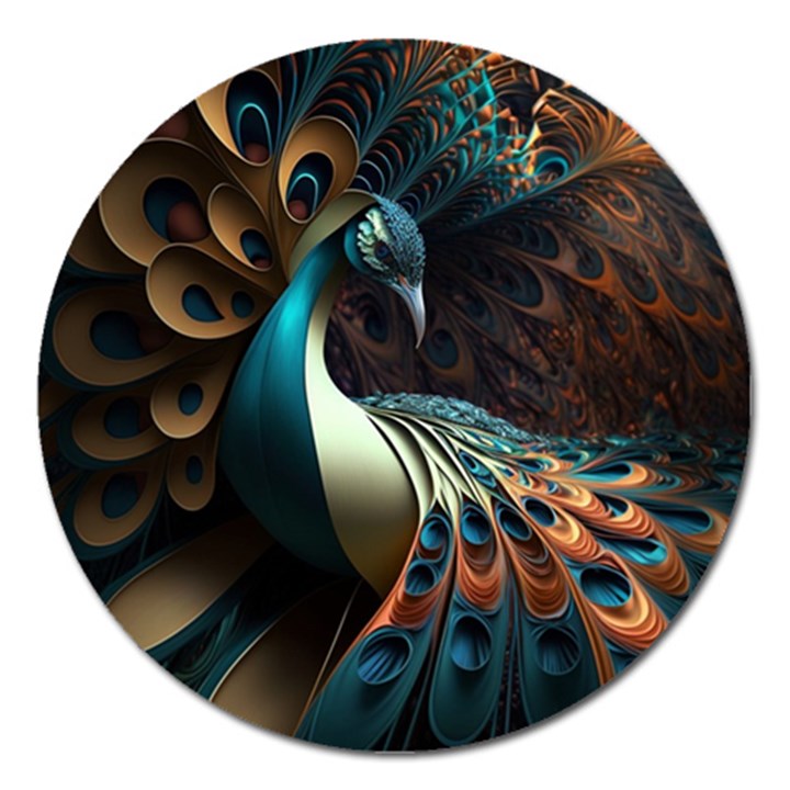 Peacock Bird Feathers plumage Colorful Texture Abstract Magnet 5  (Round)