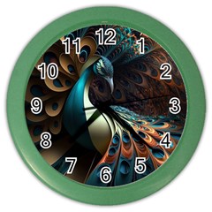 Peacock Bird Feathers Plumage Colorful Texture Abstract Color Wall Clock