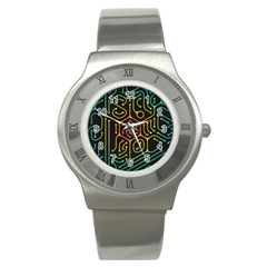 Circuit Hexagonal Geometric Pattern Background Pattern Stainless Steel Watch