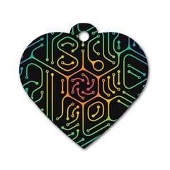 Circuit Hexagonal Geometric Pattern Background Pattern Dog Tag Heart (two Sides)