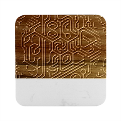 Circuit Hexagonal Geometric Pattern Background Pattern Marble Wood Coaster (square) by Wav3s