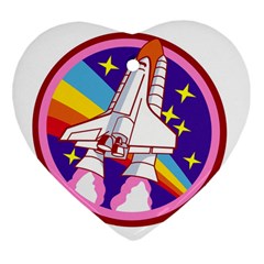 Badge-patch-pink-rainbow-rocket Ornament (heart)