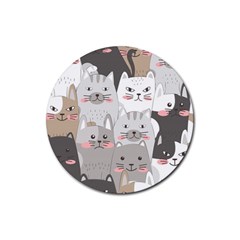 Cute Cats Seamless Pattern Rubber Coaster (round)