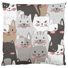 Cute Cats Seamless Pattern Large Premium Plush Fleece Cushion Case (one Side) by Wav3s