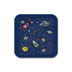 Cat-cosmos-cosmonaut-rocket Rubber Coaster (square)