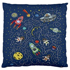 Cat-cosmos-cosmonaut-rocket Large Premium Plush Fleece Cushion Case (one Side)