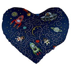 Cat-cosmos-cosmonaut-rocket Large 19  Premium Flano Heart Shape Cushions