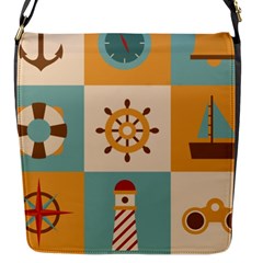 Nautical-elements-collection Flap Closure Messenger Bag (s) by Wav3s