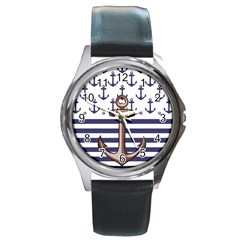 Anchor-background-design Round Metal Watch