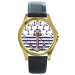 Anchor-background-design Round Gold Metal Watch Front