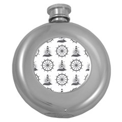 Marine-nautical-seamless-pattern-with-vintage-lighthouse-wheel Round Hip Flask (5 Oz)