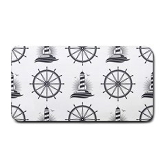 Marine-nautical-seamless-pattern-with-vintage-lighthouse-wheel Medium Bar Mat