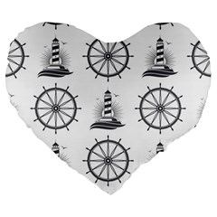 Marine-nautical-seamless-pattern-with-vintage-lighthouse-wheel Large 19  Premium Flano Heart Shape Cushions